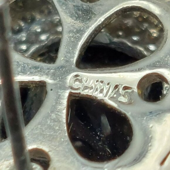 CHAPS Textured Silver Tone & Faceted Black Glass Stone Pierced Stud Earrings - Picture 7 of 8